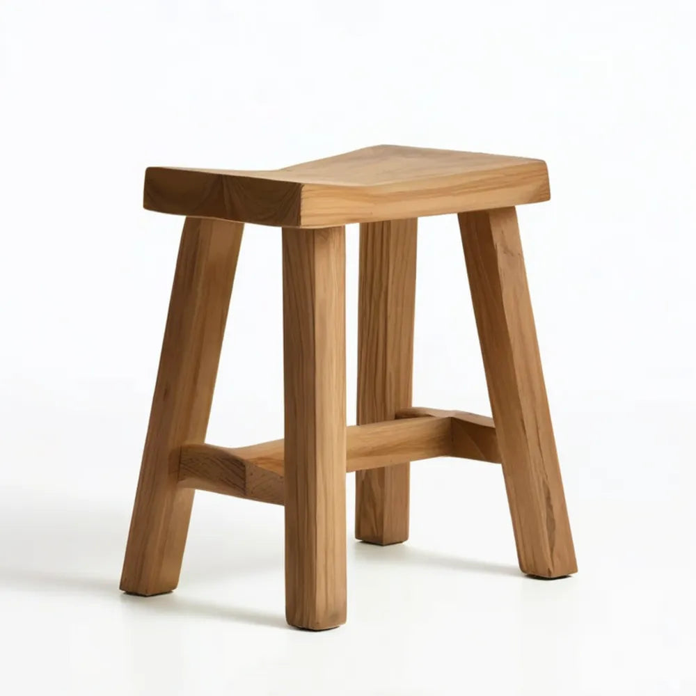 Taboret z litego drewna tekowego, naturalny brąz, 45 x 35 x 45 cm