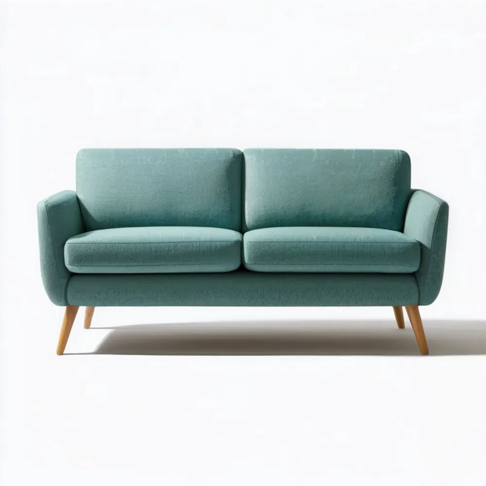 Dwuosobowa sofa z tkaniny poliestrowej zielona z brązowymi nogami, 160 x 78 x 82 cm