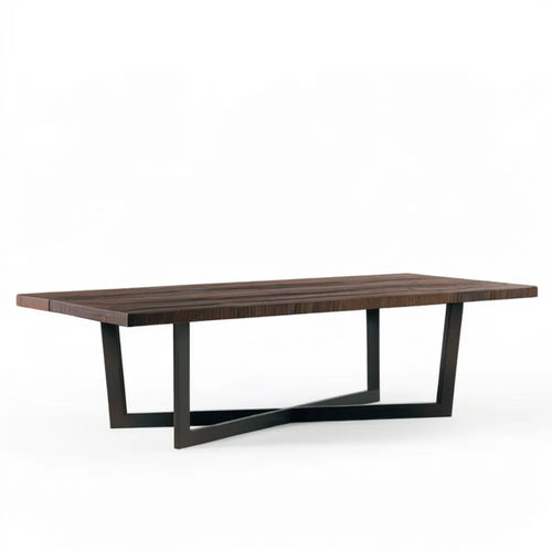 Prostokątny stół do jadalni 200 x 100 x 75 cm, blat MDF w kolorze orzechowym, czarna stalowa podstawa