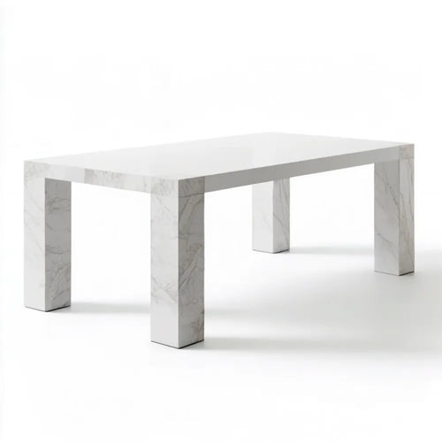 Prostokątny stół do jadalni z MDF imitujący biały marmur, 180 x 90 x 75 cm