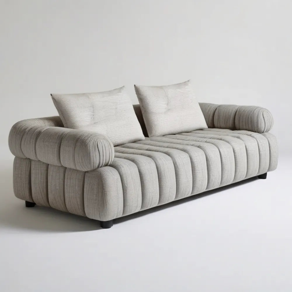 Trzyosobowa sofa beżowa z tapicerką poliestrową 230 × 95 × 78 cm