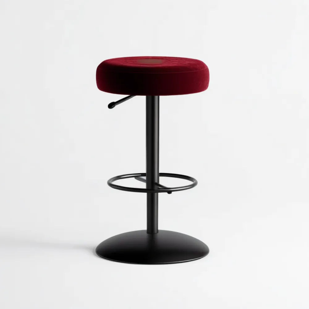 Obrotowy hoker z regulacją wysokości, aksamitne siedzisko Ø 38 cm, bordowo-czarny, 60–82 cm