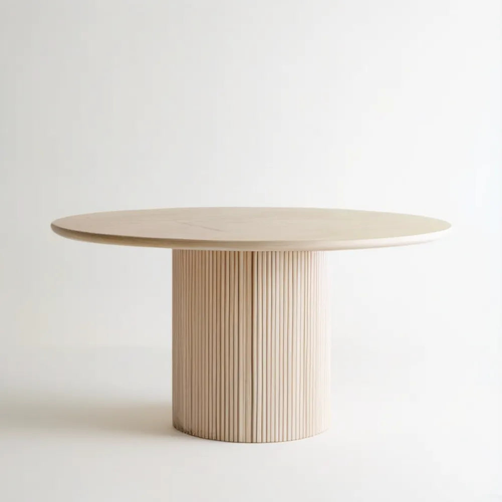 Okrągły stół z MDF w okleinie dębowej, jasny beż, Ø120 × 75 cm