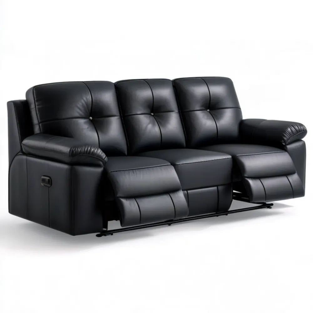 Czarna sofa 3-osobowa z ekoskóry PU z funkcją relaks 205 x 95 x 100 cm