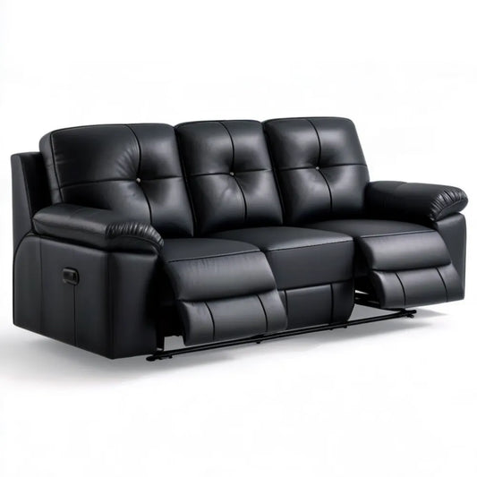 Czarna sofa 3-osobowa z ekoskóry PU z funkcją relaks 205 x 95 x 100 cm