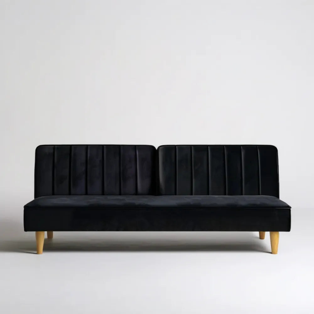 Trzyosobowa sofa welurowa czarna z jasnobrązowymi nogami 180 x 78 x 82 cm