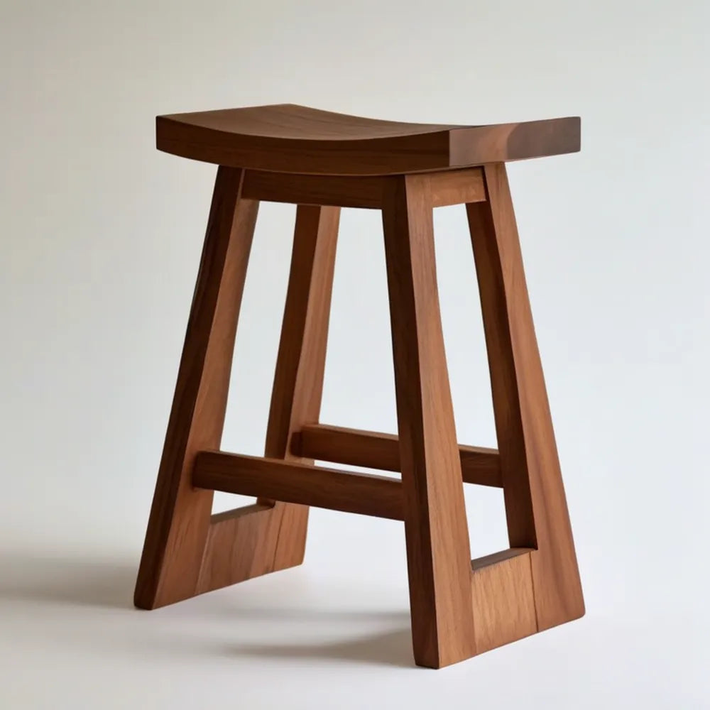 Taboret barowy z litego drewna orzechowego, brązowy, 43 x 36 x 65 cm