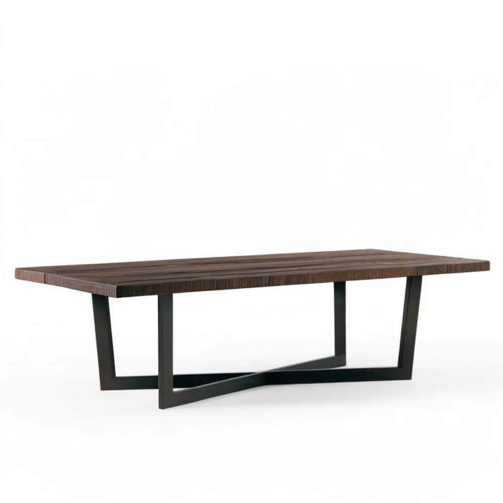 Prostokątny stół do jadalni 200 x 100 x 75 cm, blat MDF w kolorze orzechowym, czarna stalowa podstawa