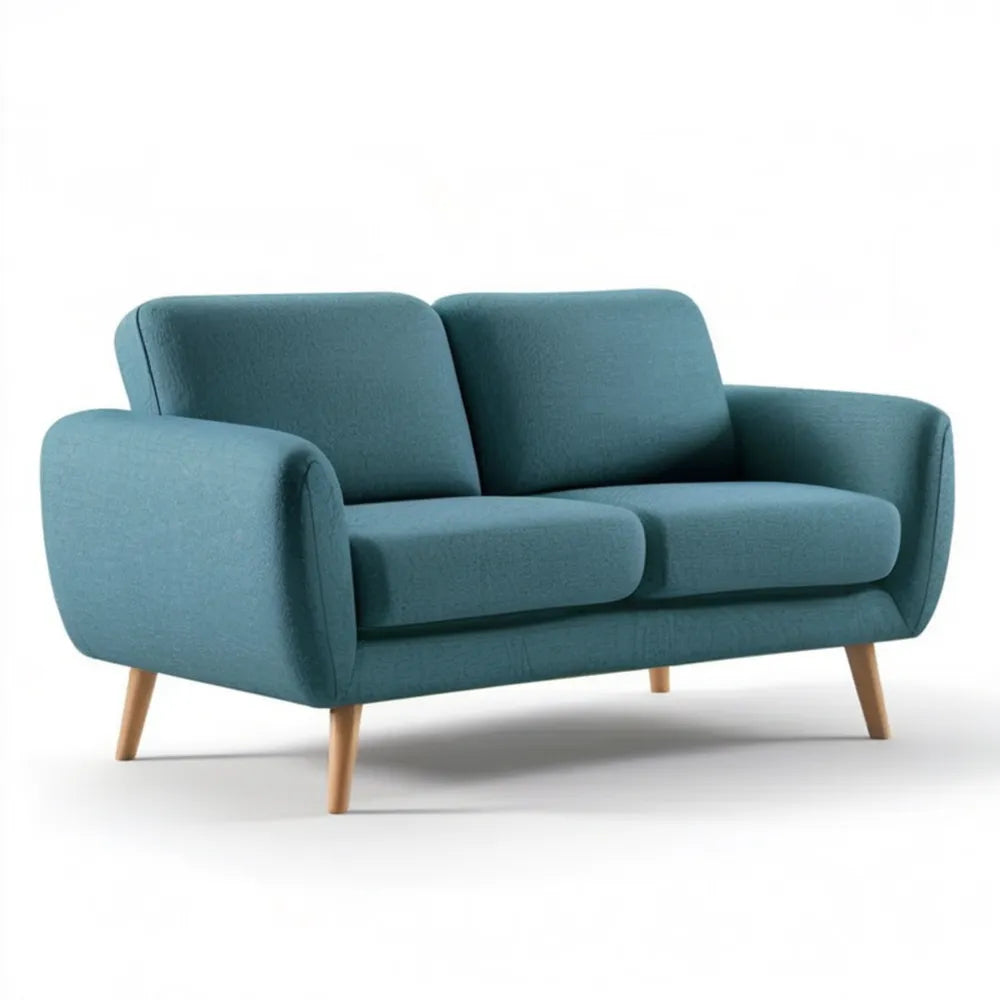 Dwuosobowa sofa tapicerowana niebieskozielona z bukowymi nogami 160 x 85 x 82 cm