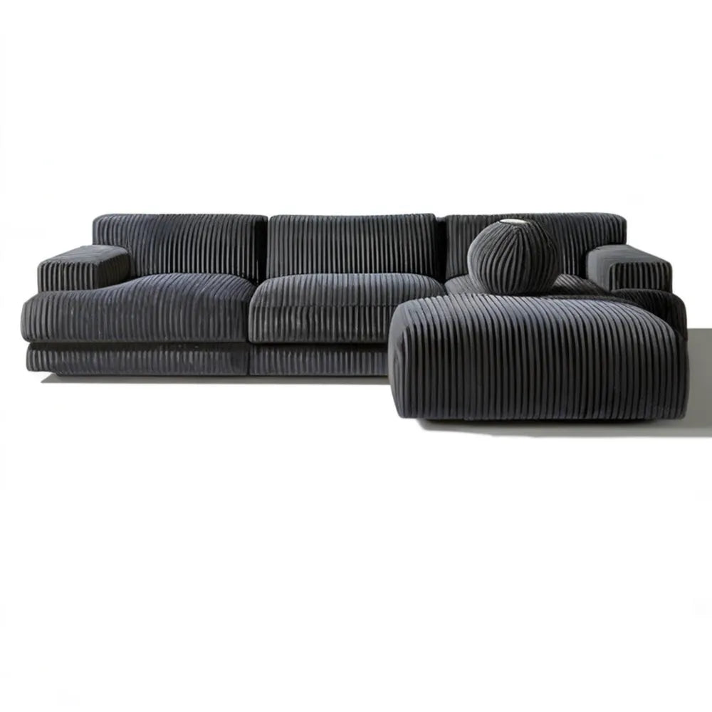 Grafitowa sofa modułowa 3-osobowa z pufą i okrągłą poduszką, 280 x 105 x 75 cm