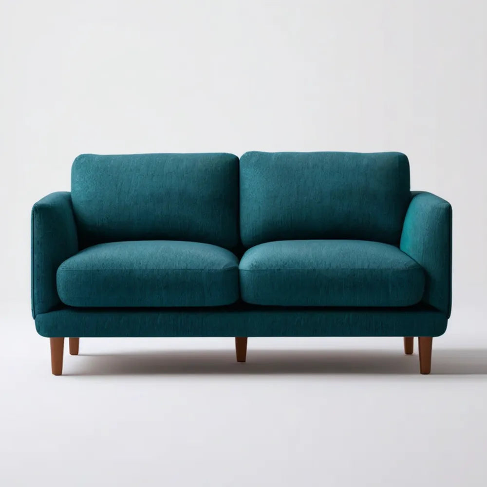 Dwuosobowa sofa ciemnoturkusowa z brązowymi nogami, 150 x 82 x 84 cm