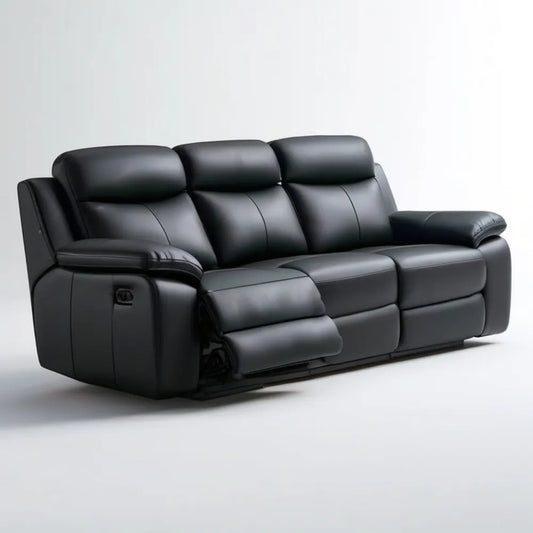 Czarna sofa 3-osobowa z ręczną funkcją relaksu, tapicerka PU, 210 x 95 x 100 cm