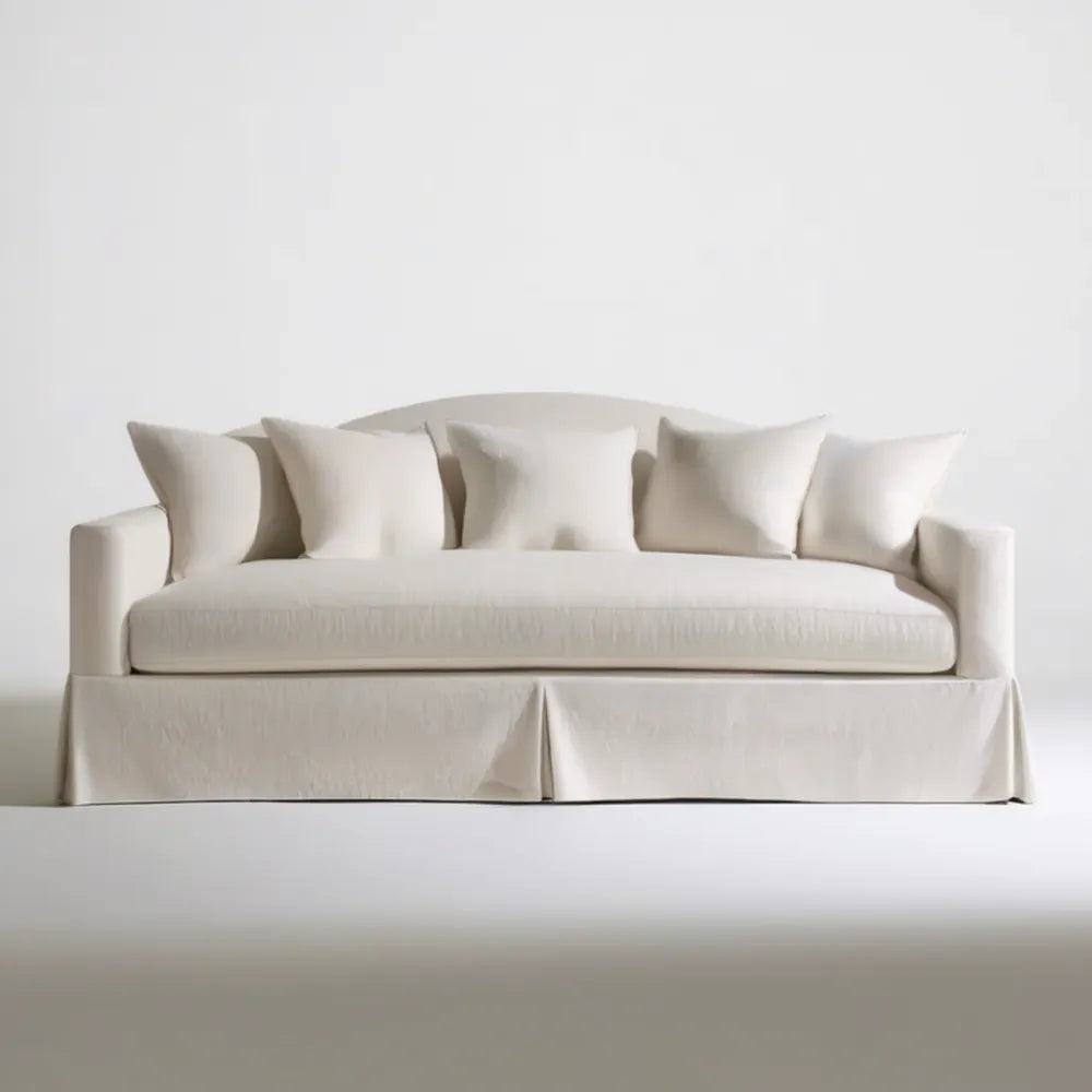 Kremowa sofa trzyosobowa z pokrowcem poliestrowym, 220 x 95 x 85 cm