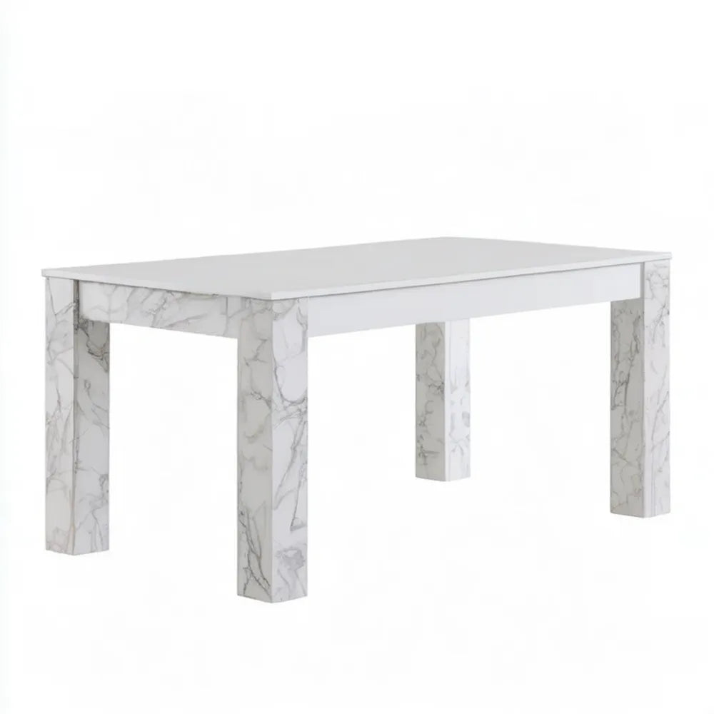 Prostokątny stół do jadalni MDF imitacja białego marmuru 140 x 80 x 75 cm