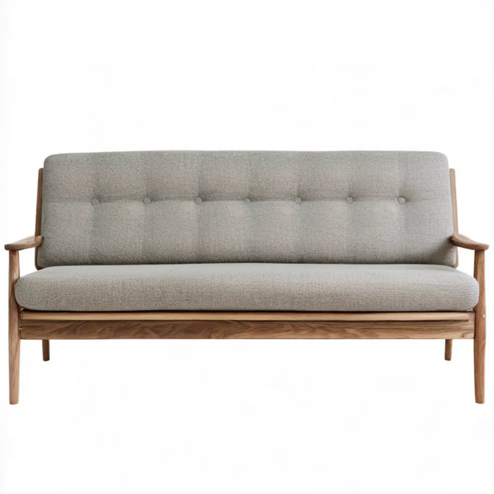 Szara dwuosobowa sofa z drewna kauczukowego i poliestru 130 x 75 x 83 cm